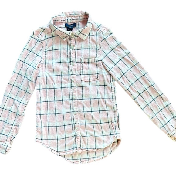 Gap Girls Pink Plaid Flannel Button Down Shirt Size Large - Picture 1 of 5